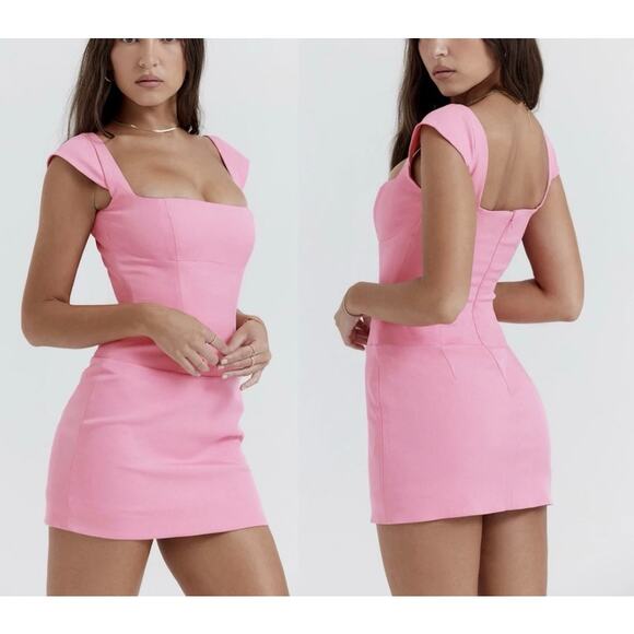 House of CB NWT Leonida Dianthus Corset Mini Dress S French Pink Slim Minimalist - Picture 1 of 12
